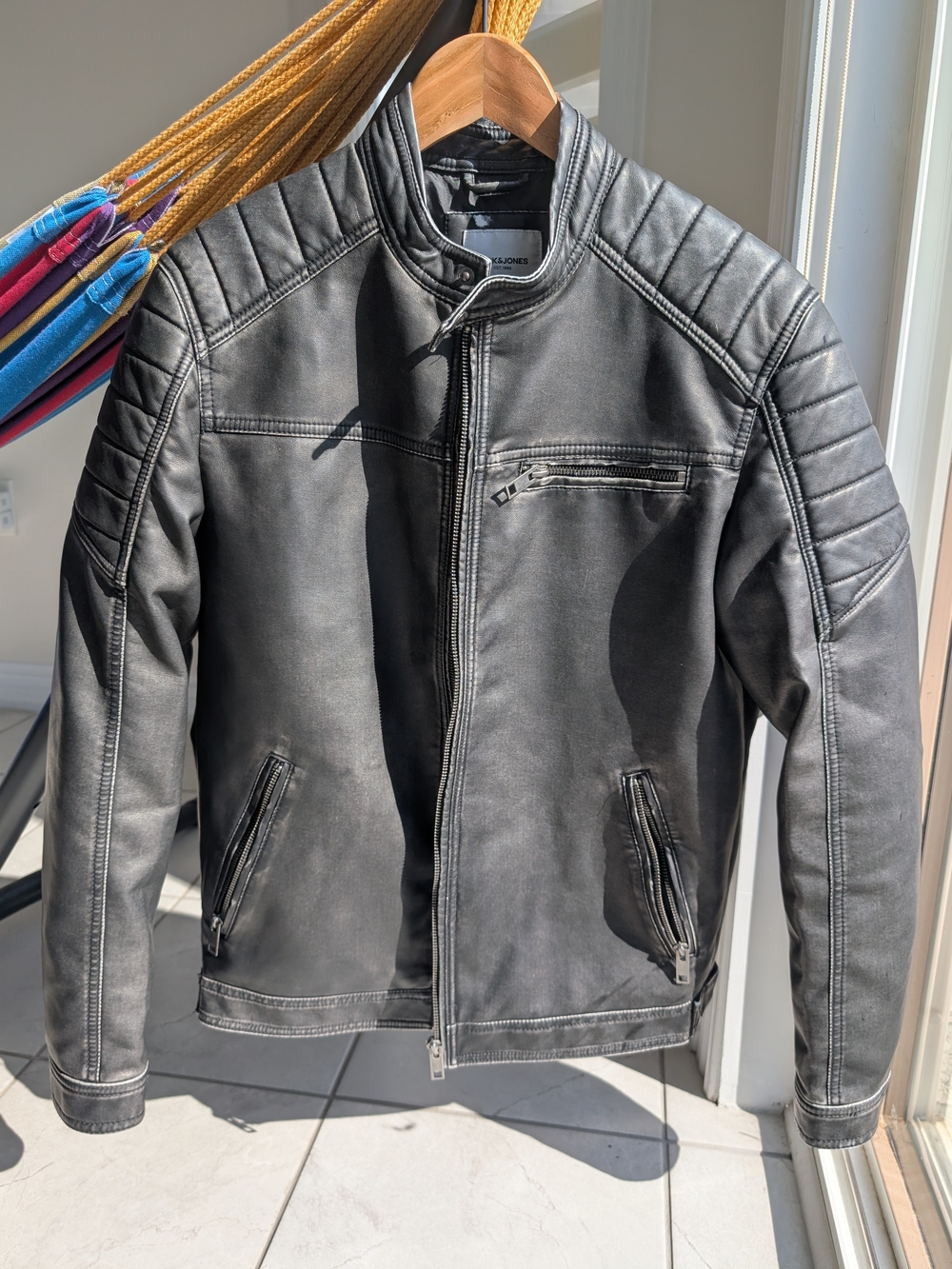 Jack & Jones Black Quilted Faux Leather Biker Jacket